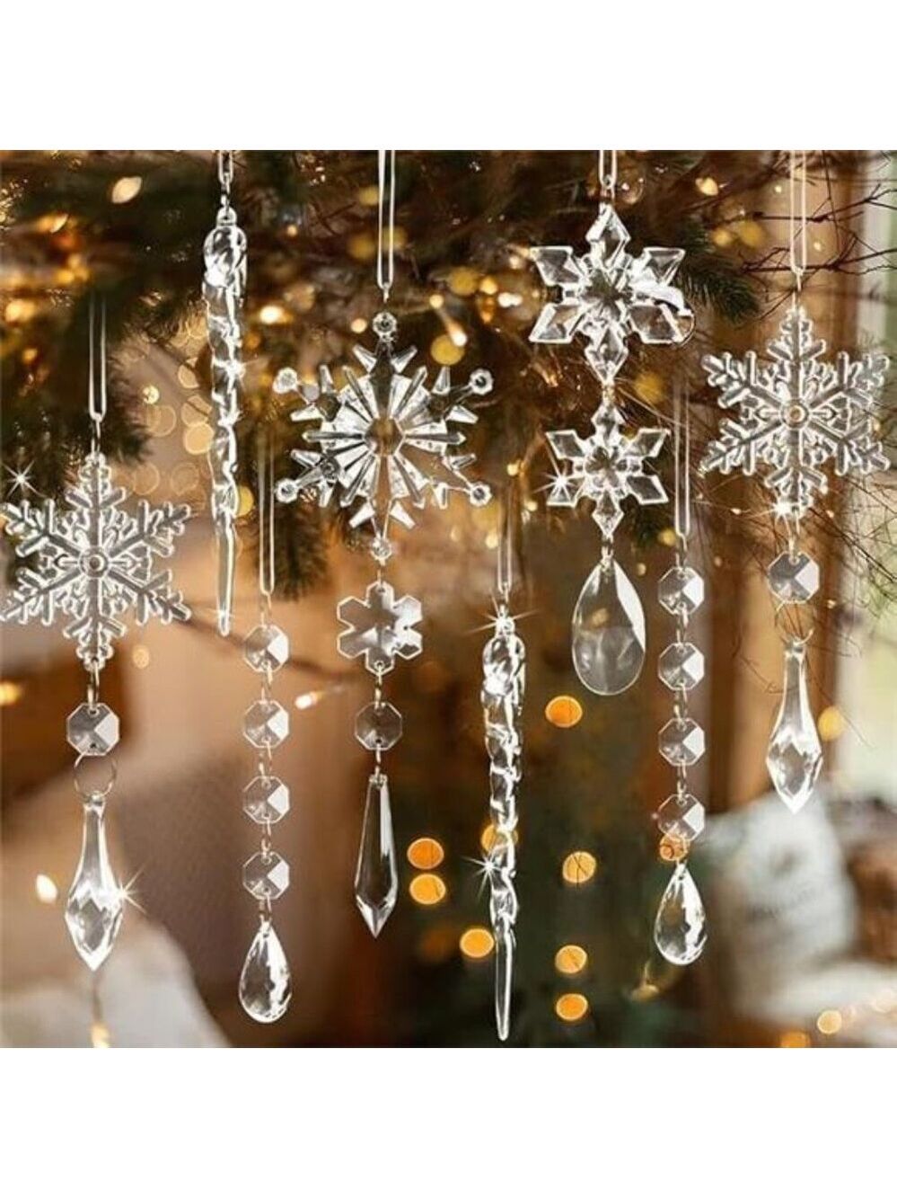 Crystal Christmas Ornaments 18pcs Snowflake Icicle Hanging Tree Winter Decor